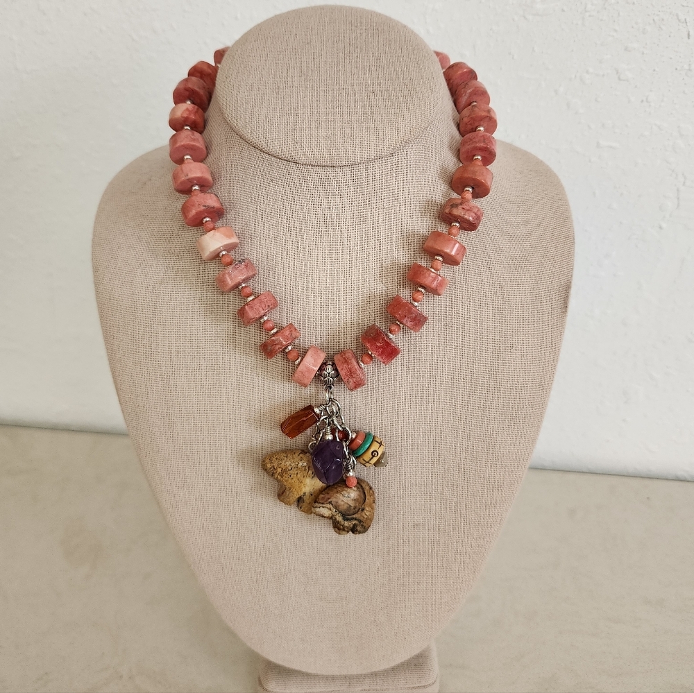 Elegant Coral Beaded Necklace with Charms